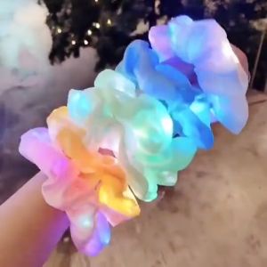 LED Luminous Hairband Glow in the Dark hair scrunchies for Women 3 Light Modes for Rave Party Birthday Props