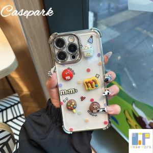 Casepark Casing For Realme C11 C15 C20 C30 C21 C33 C35 C53 C55 3D DIY Cartoon Cute Chocolate Beans With Chain Clear Four Corner With Super Strong Anti Drop Lens Protection Phone Case TPU Soft Protective Cover