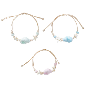 Handmade Ceramic Shell Bangle Adjustable Wrist Unique Beach Design Bracelet For Girls Summer Accessory