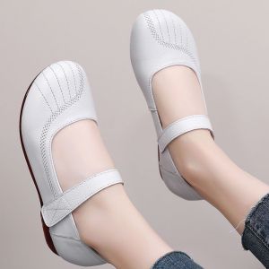 IELGY Solid color leather shoes are soft comfortable non-slip wear-resistant flat mules for women