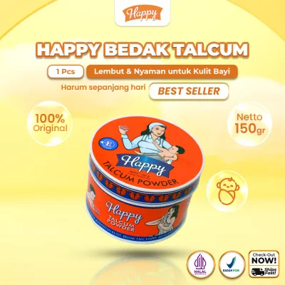 Happy Bedak Talcum Powder 150gr - Bedak Untuk Perawatan Kulit Bayi | Sudah Halal & BPOM