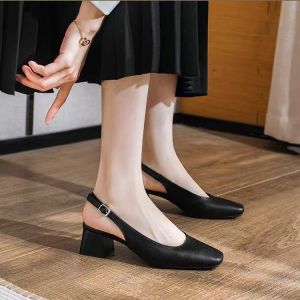 Free Shipping Soft Leather WomenS Shoes Fashionable Korean-Style Sandals 2026 Summer New Collection Mid-Heel Open-Toe Back-Strap Design WomenS Shoes