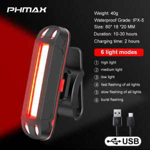 PHMAX Đèn Hậu Xe Đạp IPX-5 Đèn Cảnh Báo An Toàn LED Sạc USB Chống Nước Phụ Kiện Nhấp Nháy Xe Đạp Đèn Hậu Xe Đạp Leo Núi