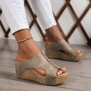 [Free Shipping] Platform Sandals Summer New Style Retro Thick-Soled Roman Sandals WomenS Large Size Open-Toe And Comfortable Slip-On Sandals