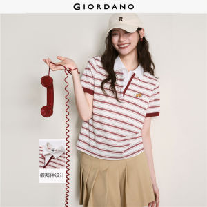Giordano Women Tom & Jerry embroidery striped polo shirt Free Shipping 18316504