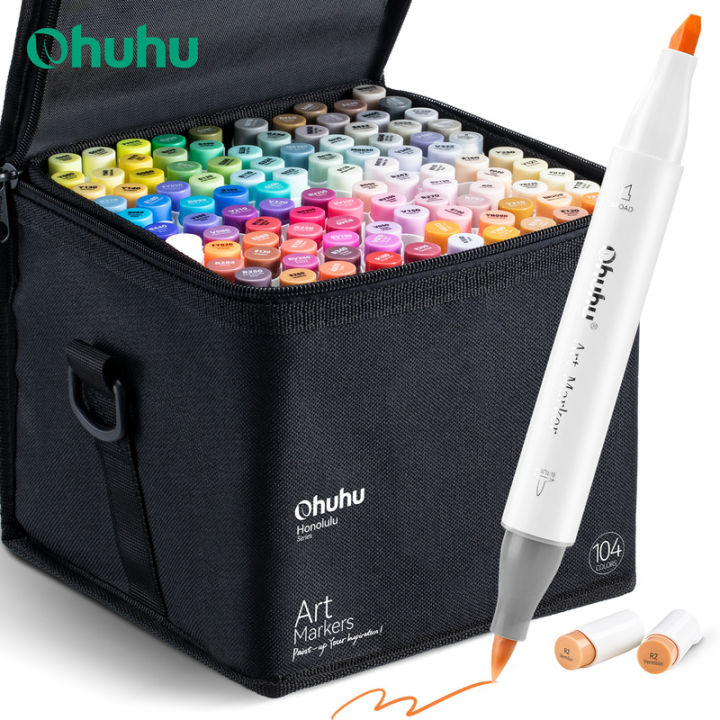 IKJM Ohuhu Honolulu 104 Colors Marker Set Dual Tips Alcohol Art Markers