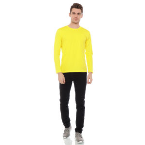 Kaos Polos Pria Oneck Lengan Panjang Bahan Katun Combed 30s Warna Kuning Kenari