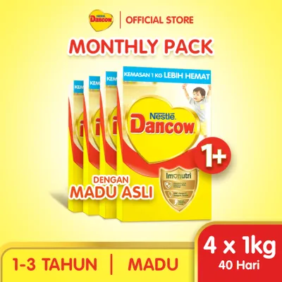 Nestle DANCOW 1+ Madu Box 1Kg Susu Pertumbuhan Anak 1-3 Tahun Bundle 4x1Kg (MONTHLY PACK)