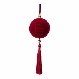 STYLETENK Snowflake/Deer/Flower Design Christmas Tree Ornaments Velvet Texture Red Christmas Ball Ornament Durable with Tassel Festival Pendant Party Decoration