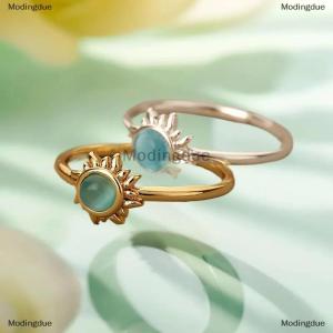 [COD] Modingdue Stainless Steel Sun Opal Rings For Women Gold Color Couple Rings Aesthetic Engaement Wedding Ring Jewelry Party Gift Bague Femme