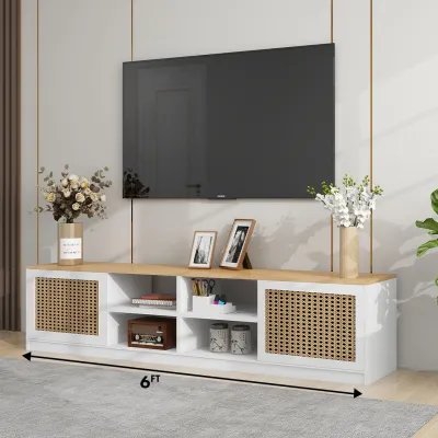 FREE INSTALLATION 🌟Kenzzo: Rattan Texture TV Cabinet/ TV Console/ Media Storage/ Modern Rak TV/ Almari TV (5ft/6ft)