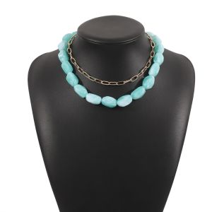 ARTMU 2Pcs/Set Bead Stone Beads Short Choker Stone Multilayer Clavicle Chain Temperament Sweater Chain Colorful Resin Necklace Women
