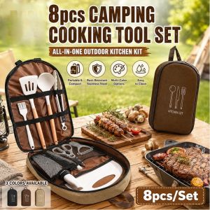 Camping Cooking 8in1 Outdoor Stainless Steel Kitchenware Portable Storage Handbag Cooking Picnic