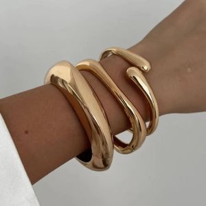 ZSDN MALL 3 Styles Metal Cuff Bangles Gold Silver Vintage Geometric Spring Bangles Fashion Hip Hop Punk Women Bracelet Jewelry Gift