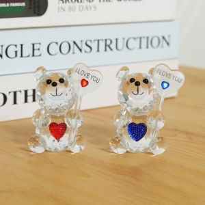 CILL สร้างสรรค์และสร้างสรรค์ ตุ๊กตาหมีคริสตัล สัญลักษณ์ I Love You โรแมนติกโรแมนติก หมีรูปหัวใจ ของชำร่วยวันเกิด ของขวัญวันวาเลนไทน์ รูปปั้นหมีน้อย ห้องนั่งเล่นในห้องนั่งเล่น