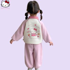 Christmas gifts Halloween Hello Kitty Girls Hoodie Set Sanrio Autumn New Kawaii Cartoon Fashion Casual Sportswear Sweet Korean Version Children Clothing