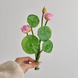 WLVYH Lotus Leaves Artificial Lotus Flowers Floral Pink Artificial Faux Plants Decorative Fake Water Lily Flower Wedding Decoration