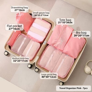 7Pcs Set Travel Organizer Storage Bags High Quality Suitcase Compression Packing Cubes Set Cases for Travel Lightweight Travel Packing Organizers with Large Toiletries Bag Portable Luggage Clothes Shoe Tidy Folding Pouch with Zipper for Carry On Clothes