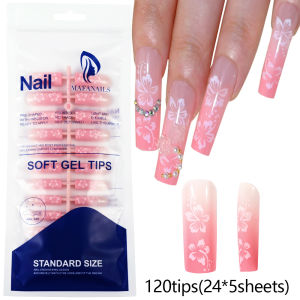 ZEEMIN 120pcs Pink Gradient Sakura Press On Nails French Water Pipe False Nails for Girls Wearable Long Coffin Gel Fake Nail Tips#*