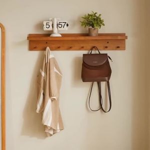 FFBH Wall-mounted Storage Holders Wooden Shelves Entryway Coat Hook Multifunctional Organizer Shelf Modern Home Storage Organization J6H9P