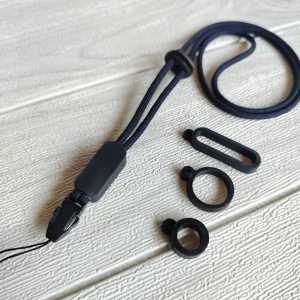 Lanyard Tali Hp Hitam Gantungan Karet Tebal