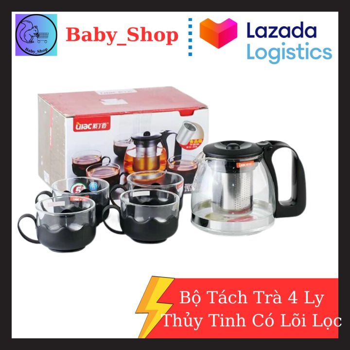 Bộ ấm chén uống trà, bộ ấm trà - Bộ Tách Trà 4 Ly Thủy Tinh Có Lõi Lọc ...