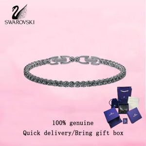 💎 Swarovski 💎 Womens fashion bracelet Ruthenium-plated grey crystal gemstone 5514655 Tennis Deluxe Bracelet Valentines Day gift Birthday gift