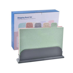 GOLIFE Chopping Board Set Wheat Straw Cutting Board 5PCS Chopping Shelf Rack Classification Antibacterial Thickened