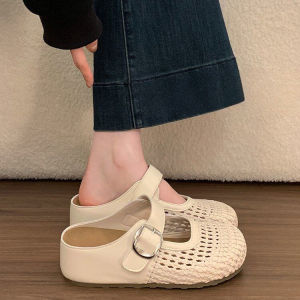 [FreeShipping] Mesh Woven Closed-Toe Half Slippers for Women 2026 New Summer Soft Flat Sole Slip-On Lazy Sandals for Women