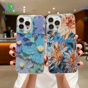 FLOVEME Oil Flower Printed Phone Case For iPhone 14 13 12 11 Pro Max 12 Mini XR XS Max X 7 8 Plus SE 2020 Luxury Epoxy Soft TPU Shockproof Bumper Back Cover