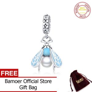 BAMOER Insert Series 925 Sterling Silver Blue Enamel Moth Pendant Charm fit Original Bracelet or Necklace for Women SCC1479
