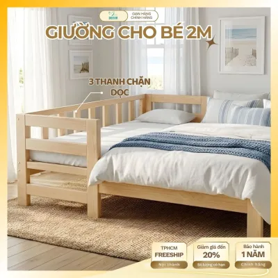 Giường Ngủ Cho Bé 2m Có Hàng Rào Chắn Giường Ghép Với Gường Bố Mẹ Cho Bé Ngủ Riêng
