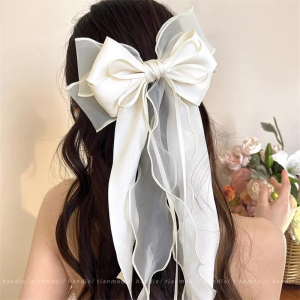 Korean Large Ribbon Bow Hair Clip Mesh Alloy Spring Clip Hairpin Woman Hair Accessories