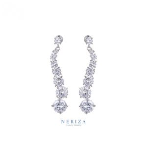 Neriza Jewelry/ต่างหูเพชรสังเคราะห์ประกายไฟเทียบเท่าเพชรแท้ เครื่องประดับเจ้าสาว ต่างหูออกงาน จัดส่งพร้อมกล่อง NE016