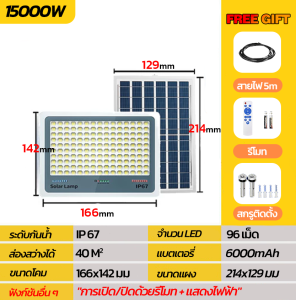 HOBWO ไฟโซล่าเซลล์ 48000W โซล่าเซลล์ กันน้ำและกันฟ้าผ่ solar light แสงสีขาว พร้อมรีโมท ไฟโซล่าเซลล์ โคมไฟ