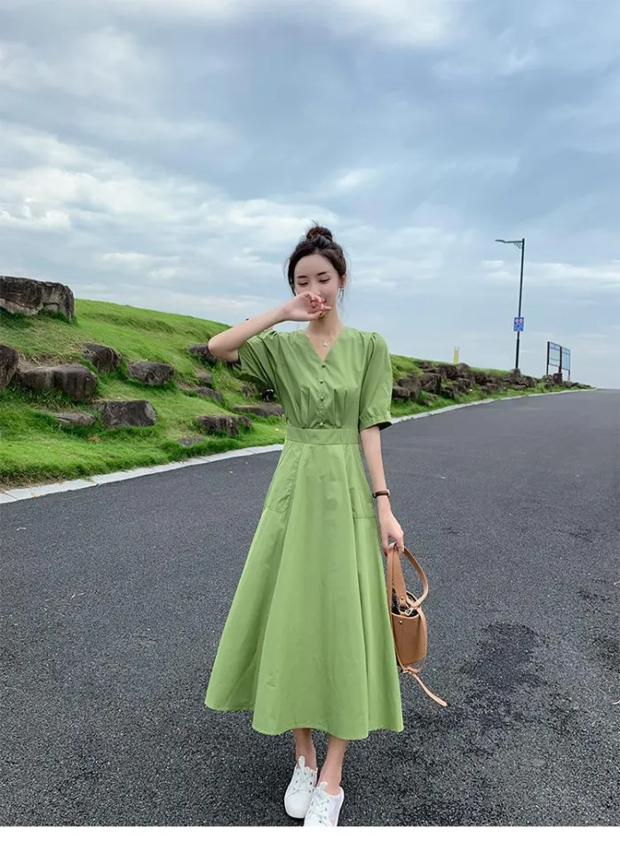 New Arrival Summer 2023 New Avocado Green Dress for Women R French v Collar A Line Skirt Waist-Slimming Thin Large Swing Dress High Quality Fashionable | Lazada PH New Arrival Summer 2023 New Avocado Green Dress for Women R French v Collar A Line Skirt Waist-Slimming Thin Large Swing Dress High Quality Fashionable | Lazada PH