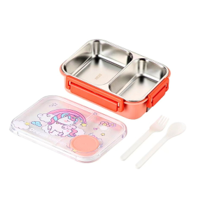 Kotak Makan 2 Grid Stainless Steel 304 Anti Tumpah Anti Campur Lunch Box Astronot Leak Proof Tempat Bekal Anak Dinosaurus Tempat Makan Dino Unicorn