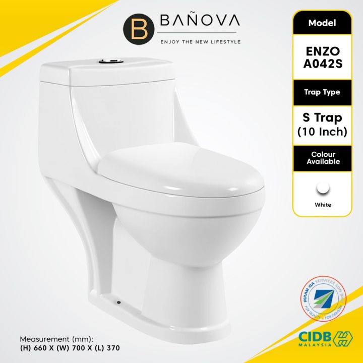BANOVA Enzo One Piece WC Toilet Bowl S-Trap Wash Down Water Closet 10 ...