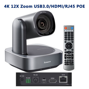 AI Auto Tracking 4K PTZ Camera 8MP with USB3.0 HDMI and IP Live Streaming Outputs Support POE 12X Zoom for Broadcast Live Streaming Camera for Conference Church work with OBS ZOOM Teams Google Meet