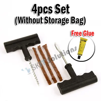 【SKIT SG】Car Tire Repair Tool Tire Repair Kit with Glue Rubber Stripes Set Tyre Puncture Plug Tubeless Tire Repair Tools with Storage Case Box for Car Motorbike Bicycle