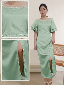 TTC DRESS EVELYN SATIN SILK PREMIUM / LONG DRESS PESTA NATAL WISUDA / SIZE M-L-XL
