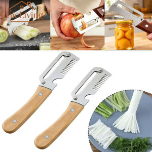 ChicLiving Multifunctional 3In1 Stainless Steel Vegetable Paring Tool Bottle Opener Wooden Handle Green Onion Shredder Kitchen Tool