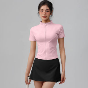 Áo khoác thể thao ngắn tay K92 cổ đứng fom ôm vải thun lạnh mịn phù hợp đi tập chạy bộ