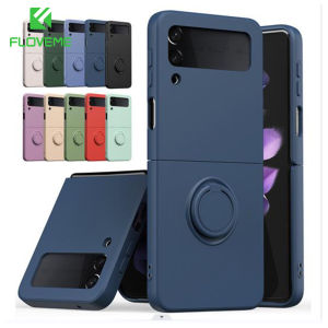 FLOVEME Luxury Bracket Phone Case For Samsung Galaxy Z Flip 5 Flip 4 Flip 3 5G Matte With Ring Holder Pure Color Shocckproof Back Cover For Galaxy Z Flip 5 Flip 4 Flip 3