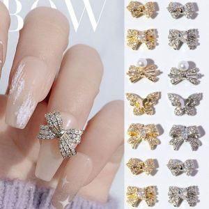 OMQAIO Bowknots Cute Crystal Glass Stone Diamond Charms Bow Nail Rhinestones Butterfly Nail Jewelry DIY Nail Art Decorations Manicure Tools