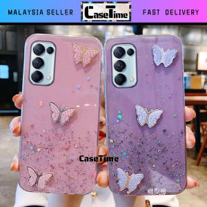 Oppo A53 2020 A17 A17k 4G A94 4G Reno 5F 4G Glitter Transparent Glittery Shining with Glitter Butterfly Trending Case casing cover fon sarung 手机壳