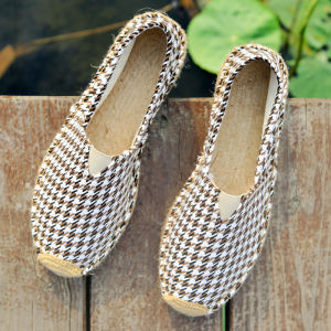 Canvas Shoes for Men Breathable Straw Espadrilles Trendy Shoes Fisherman Casual Shoes Slip-On Loafers Houndstooth Loafers Shoes for Men
