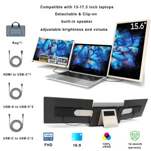 15.6-inch Laptop Screen Extender 120% sRGB FHD 1080P IPS Triple Portable Laptop Monitor Extender with Type-C USB HDMI Plug-Play for Mac Windows Chrome Android Switch