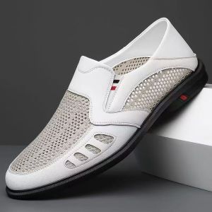 [Free Shipping] MenS Shoes Summer New Model MenS Business Casual Leather Shoes Lightweight Simple Mesh Breathable Slip-On Sandals MenS Shoes