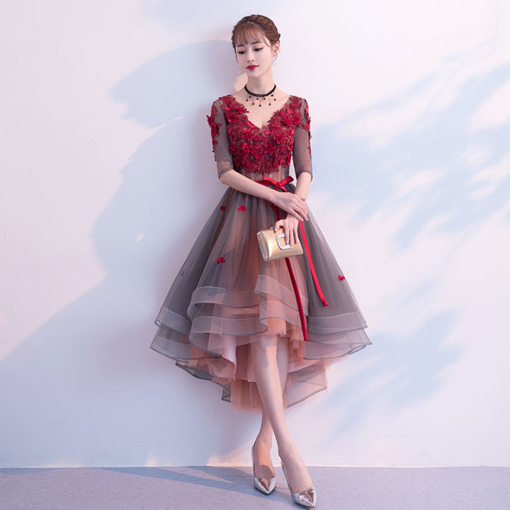 short front long back dress casual Balvessa Bohemian Style Casual Vacation Front Short Back Long Cinched Waist Women's Mid-Length Dress